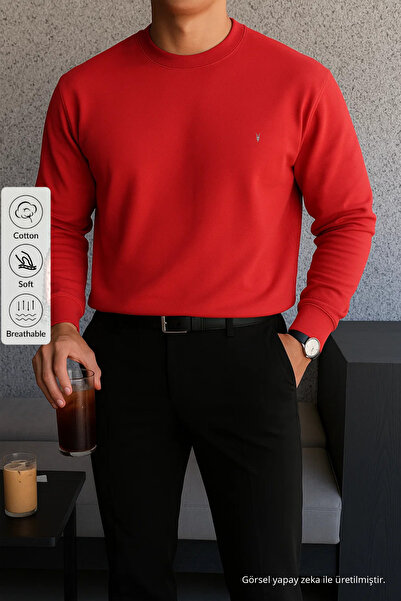 COMBİNE MİCHAİL Erkek Kışlık Salaş Basic Kırmızı Sweatshirt