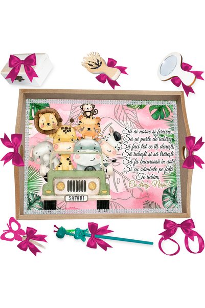 LoreBebe Set Tava Taiere Mot Fete, Tavita Mot, 7 Piese, Model Safari, 32x24 cm