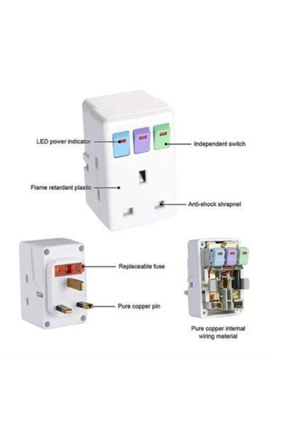 Choice UK Plug 250V 13A Portable Multi 1 to 3 ways Travel Adapter Power Socke...