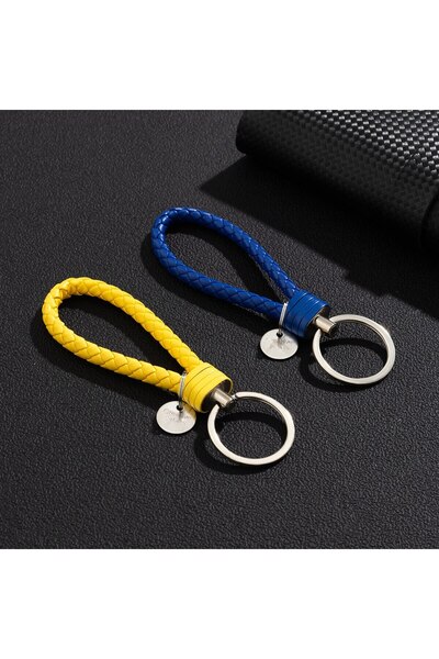 Choice 2PCS 2Pcs/Set PU Leather Braided Woven Rope Keychain DIY Bag Pendant K...