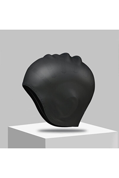 choice2 C229-Black Ear Protection Silicone Swimming Cap Unisex Professional L...