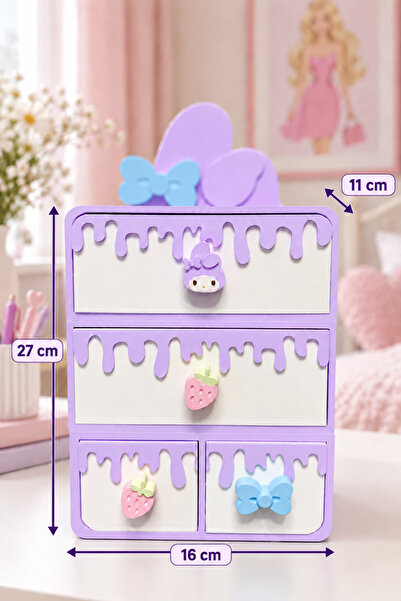 Neo Gift Pembe Fiyonk Temalı 3 Katlı 5 Çekmeceli Çok Amaçlı Çocuk Odası Organ...