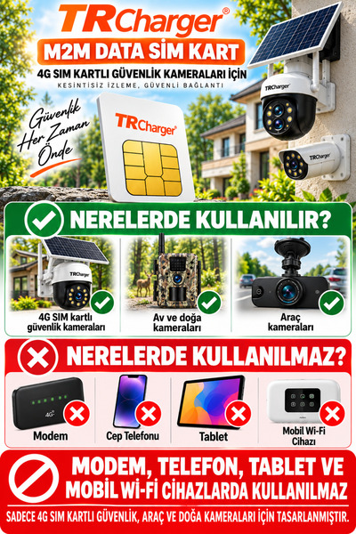 TRCharger 4G 96GB Data SIM Kart 1 Yıl Geçerli M2M Güvenlik Kamerası Hattı