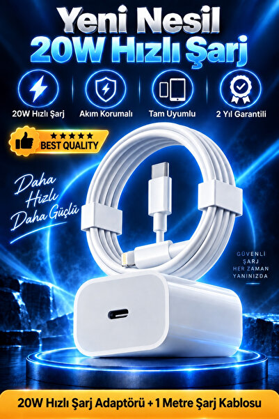 Noriyen iPhone 20W Hızlı Şarj Seti USB-C Güç Adaptörü + 1 Metre Type-C to Lig...