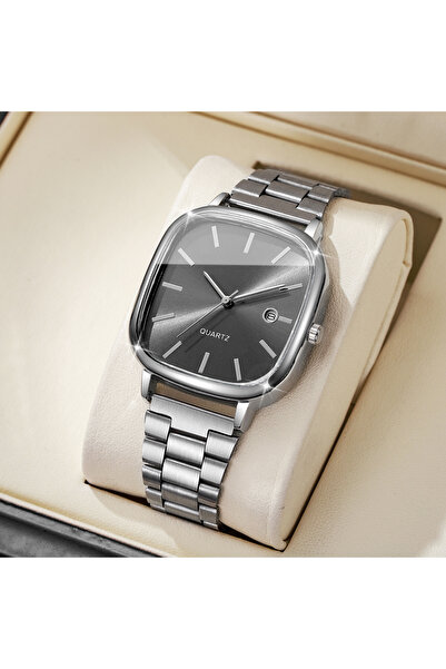 Choice1 ساعة رجالية أنيقة مربعة الشكل باللون الفضي والأسود بدون علبة، ساعة كو...