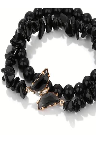 Choice Black Gun Plated 2pc Set Romantic Amethyst Obsidian Quartz Beaded Butt...
