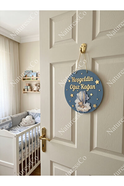 NaturessCo Balonlu ayıcık Figürlü Yıldızlı Pleksi Bebek Kapı Süsü Çocuk Odası...
