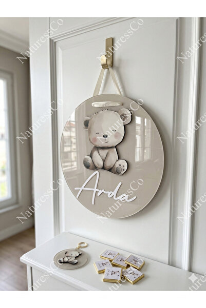 NaturessCo Ornament de ușă pentru bebeluși/copii din plexiglas bej cu figurin...