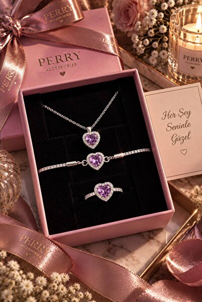 perry accessories kolye bileklik ve yüzük hediye seti kararmaz çelik kolye bi...