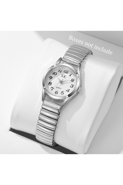 Choice ساعة نسائية فضية أنيقة بدون علبة بمينا صغير وسوار مطاطي كوارتز Reloj M...