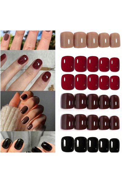 Choice6 black 96PCS-Matte Style Pressed Medium Square Solid Color Nail Acryli...