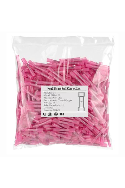 Choice Red 500pc Heat Shrink Butt Connectors-Marine Grade Waterproof Wire Con...