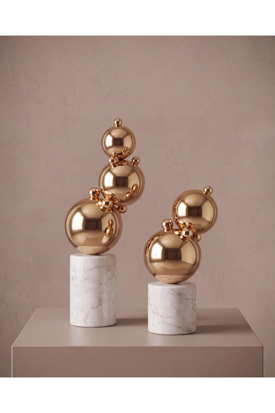 MIARIK DESIGN & DEKORASYON Dekoratif Mermer Kaideli 2li Gold Top Top Balon Dekor