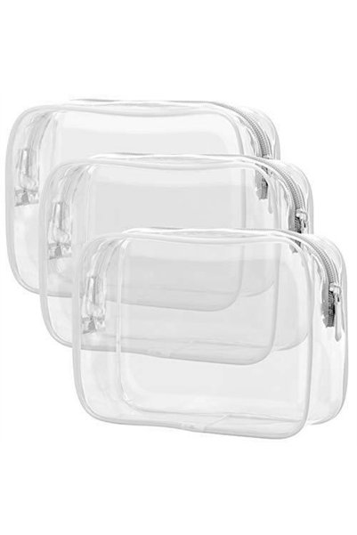 Choice6 20x15x6cm White 3 Pieces Clear Makeup Bags Bulk Cosmetic Storage Bags...
