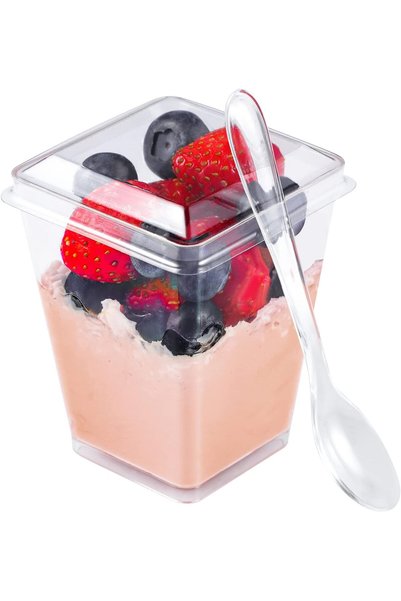 Choice 20pcs flat cover 20PCS Plastic 160ml Dessert Cups with Lids Spoons Pud...