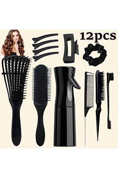 Choice black 12pcs Detangling Brush Set, 200ml Continuous Spray Bottle, Premi...