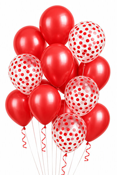 Parti dolabı 20li 10 Kırmızı 10 Şeffaf Kırmızı Konfetili Balon Seti