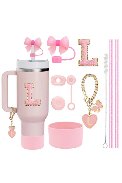 Choice18 L-Letter-Pink-10pcs 10PCS Accessories Set for Stanley Cup, 2 Straw a...