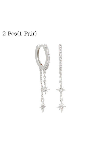 Choice Style 13 2/3/4 Pcs Star Moon Pendant Design CZ Chain Hoop Earring For ...