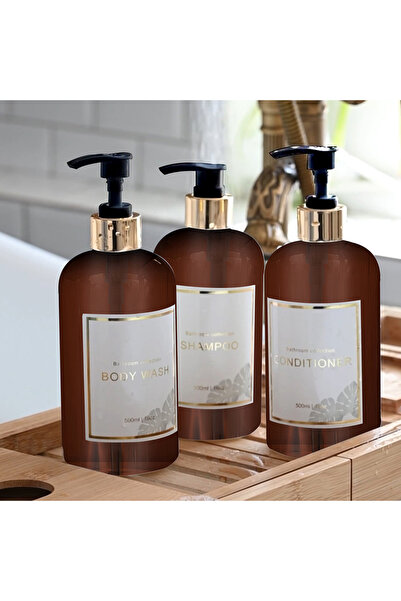 Choice amber 3pcs Bathroom Shower Dispenser Set Refillable Pump Clear Shampoo...