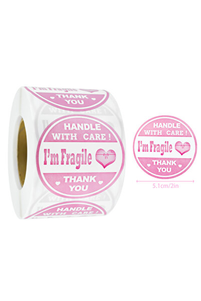 Choice 00276 500Pcs 2In/5.1Cm Pink Handle with Care Fragile Label with Heart ...
