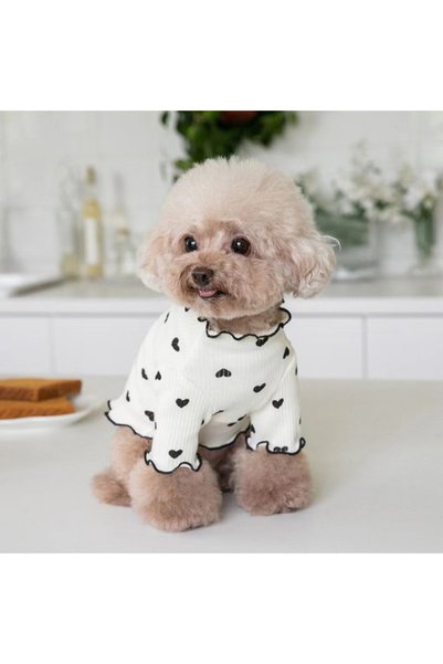Choice M beige Autumn Winter Pet Undercoat Dog Clothes Cute Heart Print Waffl...