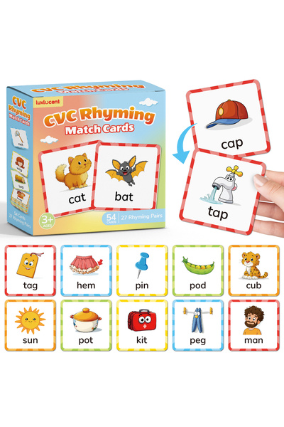 Choice 1set(54pcs) 54pcs CVC Rhyming Words Flash Cards, Memory Match Game for...