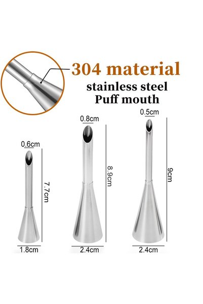 Choice3 3 pcs 4/3/1 Pcs Long Puff Pastry Nozzles Stainless Steel Eclair Icing...