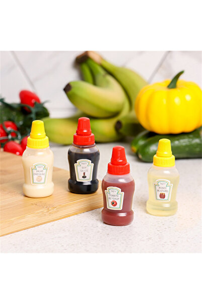 Choice F 4pcs Mini Sauce Bottle Refillable Ketchup Honey Salad Containers Bot...