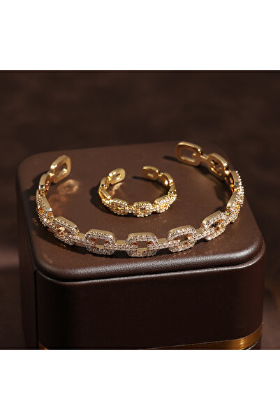 Choice Gold Color S52 ZAKOL New Geometric Buling AAA Zirconia Ring Bangle Set...