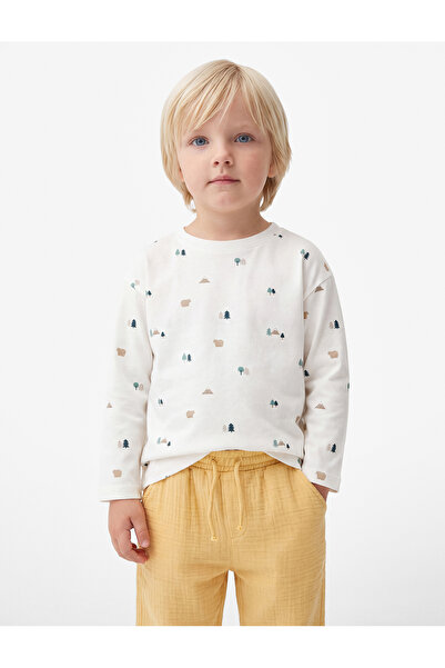 Koton Cotton Long Sleeve Crew Neck Printed T-Shirt