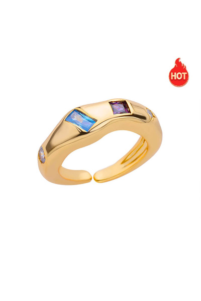Choice resizable JZ5116G Zircon Square Finger Rings for Women Gold Color Irre...