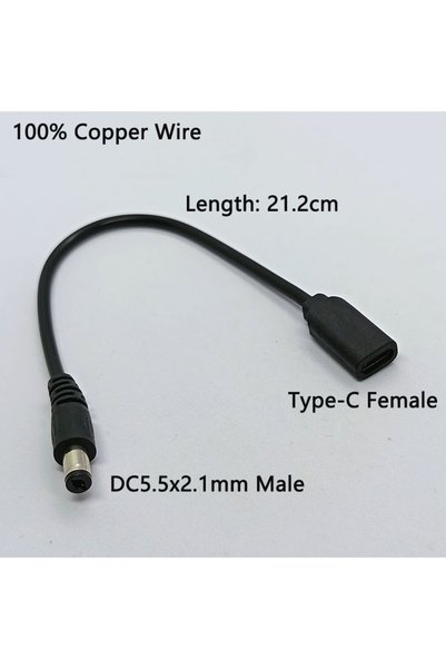 Choice كابل شحن DC5521-M إلى Type-C F، 1 قطعة، منفذ DC 5.5x2.1 ملم إلى Type-C...
