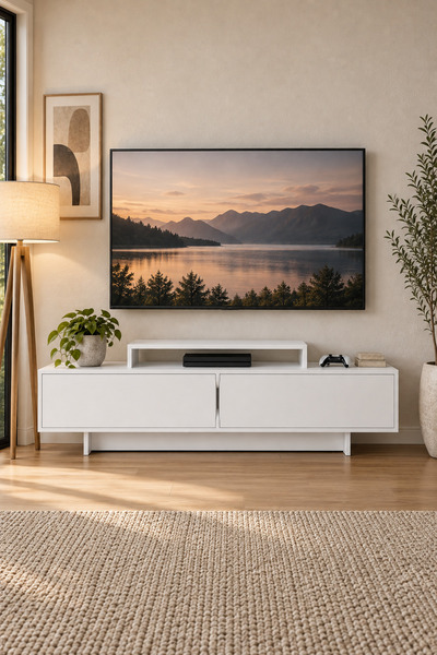 ARNETTİ Grasyas 180 cm TV Sehpası Beyaz | 2 Kapaklı Modern TV Ünitesi ve Deko...