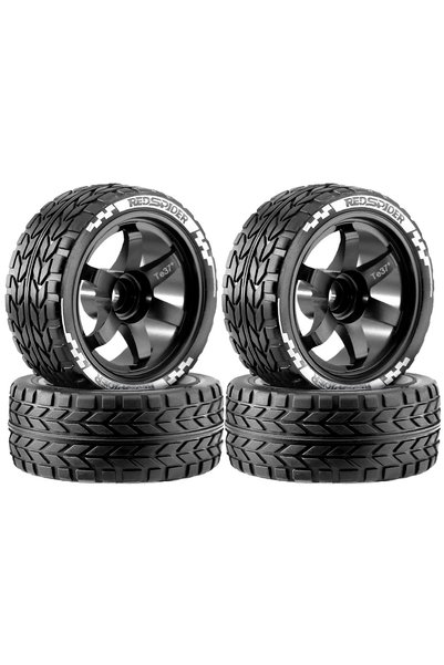 Choice Black 1/10 RC On-road Drift Car Rubber Tires Alloy Wheels Hubs Set for...