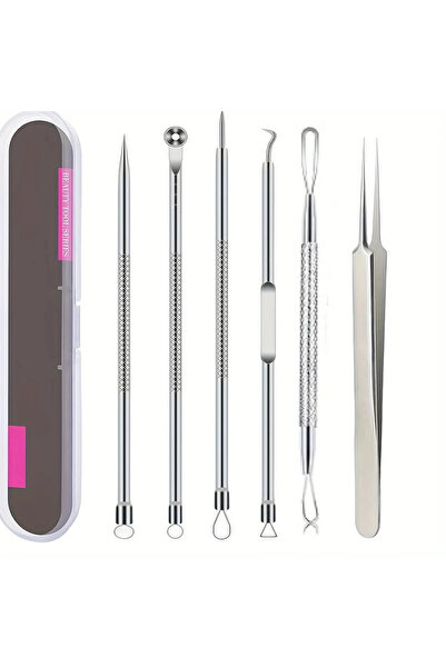 Choice 6Pcs Silver 6Pcs Ultra-Precise Pimple Tweezers Set - Pro Acne and Blac...