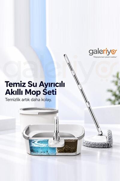 Galeriyo Temiz Su Ayırıcılı 360° Akıllı Mop Seti | Çift Hazneli Mikrofiber Dö...