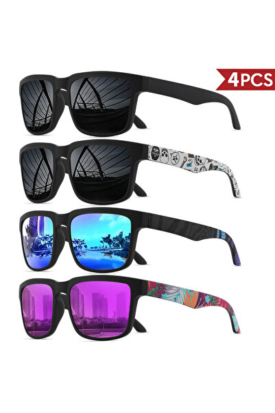 Choice7 4PCS-13 4PCS Square Sports Sunglasses with Designer Temple Pattern - ...