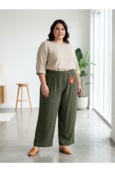 elma abone Super Battal Women's Viscose Pants with Elastic Waist