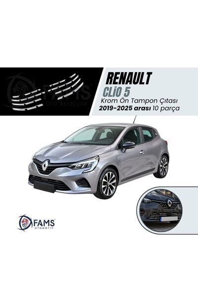 FAMS OTO AKSESUAR Renault Clio 5 Krom Ön Tampon Çıtası 2019-2025 arası 10 Prç...