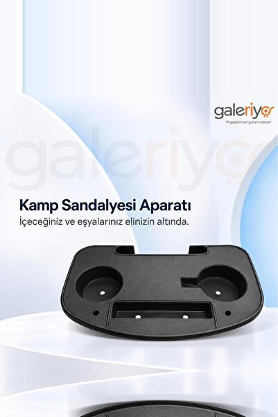 Galeriyo Kamp Sandalyesi Bardaklık ve Telefon Tutucu Aparatı Standı Siyah