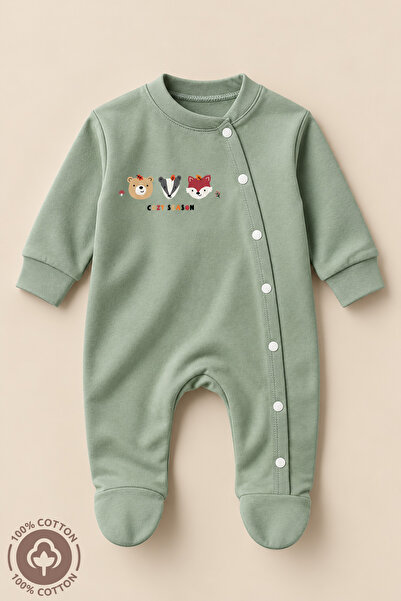Miniel Unisex Cosy Season Baskılı 0-6 Ay Penye Organik Pamuklu Patikli Bebek ...