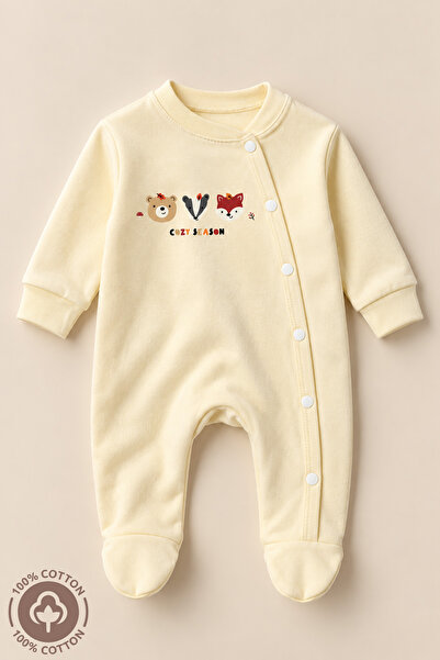 Miniel Unisex Cosy Season Baskılı 0-6 Ay Penye Organik Pamuklu Patikli Bebek ...