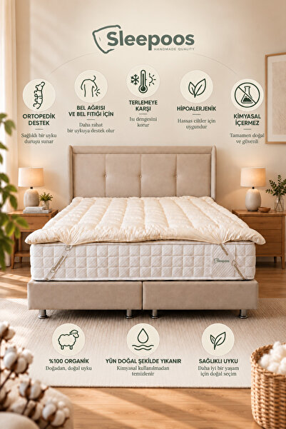 Sleepoos Çift Kişilik Yün Yatak Pedi 140x200