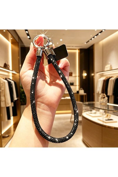 Choice11 حبل هاتف PE Black2 مرصع بالأحجار الكريمة |   حزام معصم كريستالي براق...