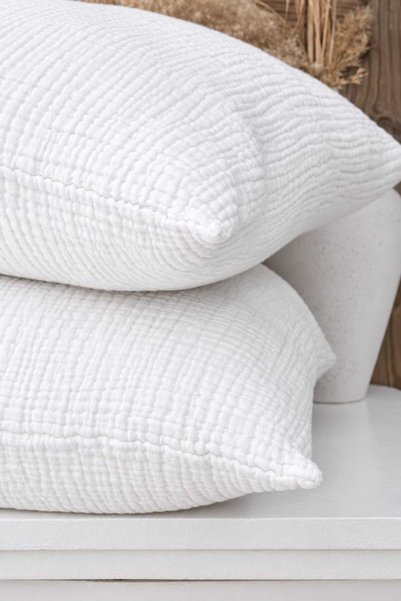 GİNETEKS 4 Layers of Muslin White 2 Pillowcases & Luxury Pillowcase (50X70)