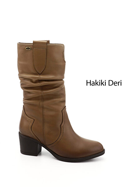 GÖNDERİ(R) Women/Girls Mink Antique Thick Heeled Gusseted Genuine Leather Boots