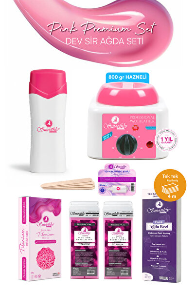 Smoothly Pink Set Boncuk Ağda Kuaför Ağdası Sir Ağda Makineli Büyük Ağda Seti