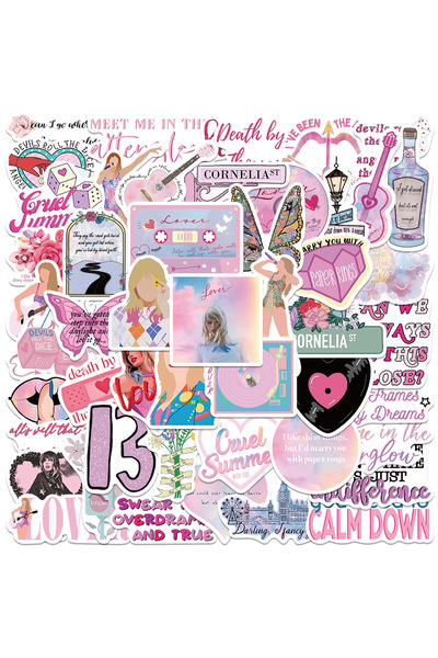 Choice Multicolor 50Pcs Pink The Eras Tour Singer Stickers Pack DIY Skateboar...