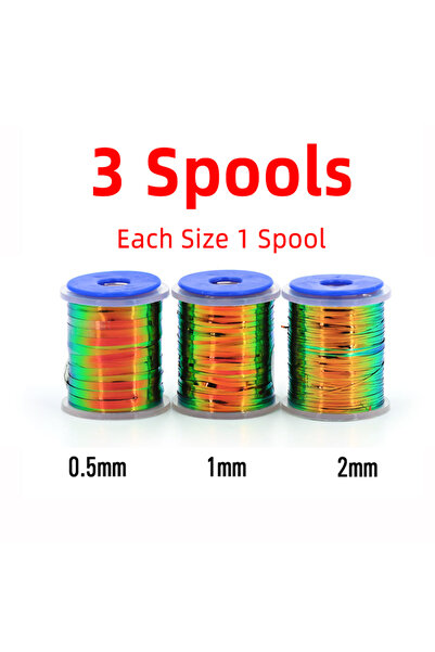 Choice 3 PCS Mix 0.5mm 1mm 2mm Peacock Green/Orange Metallic Mylar Two Tones ...